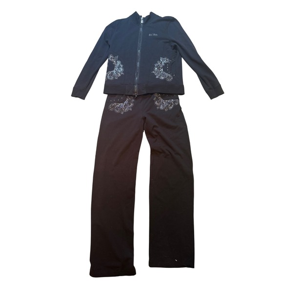 BCBGMaxAzria Tops - BCBGMAXAZRIA Black Rhinestone Tracksuit Set Jacket Pants Women's XL